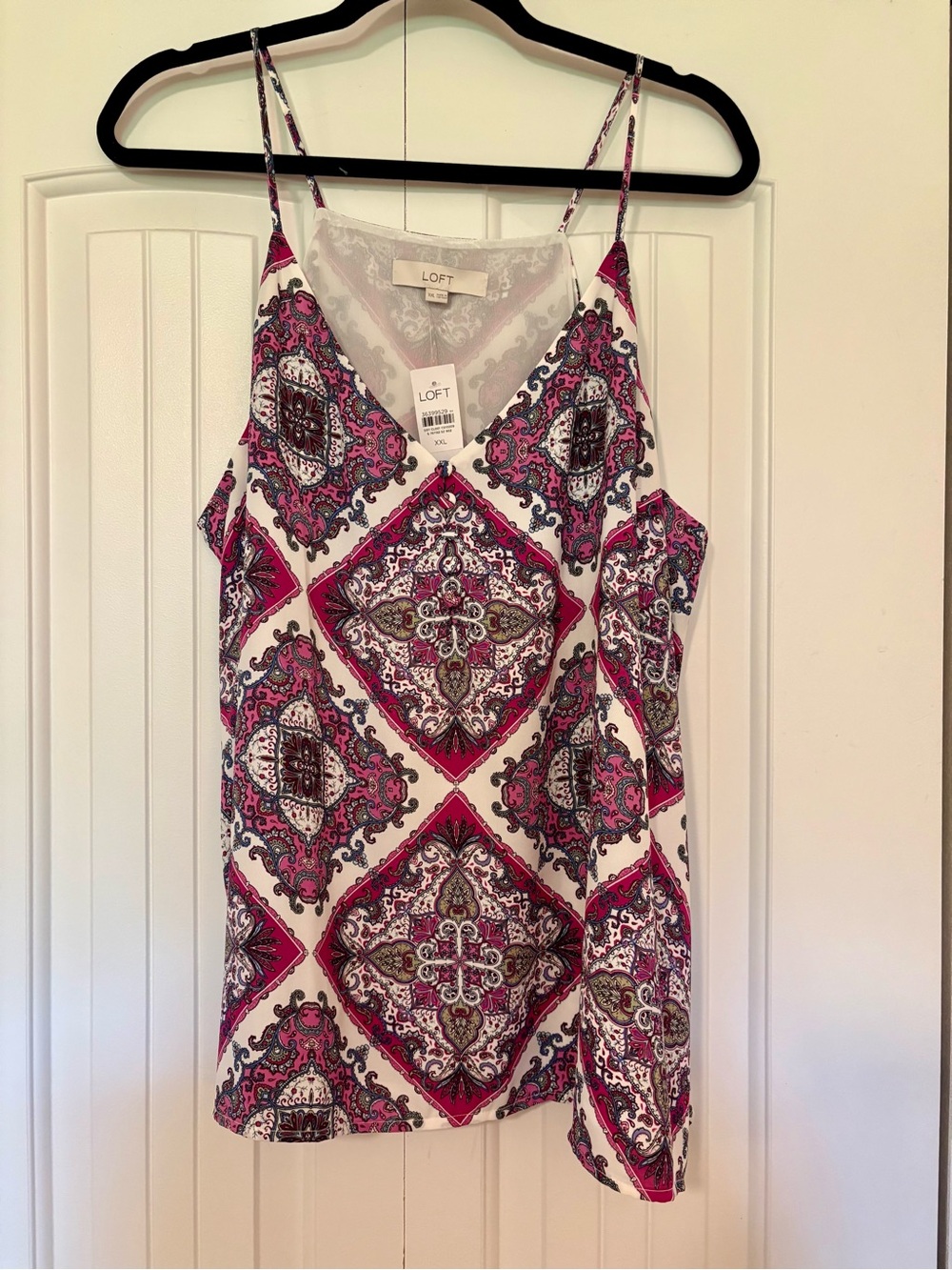 NWT LOFT Pink & White Paisley Spaghetti Strap Tank XL